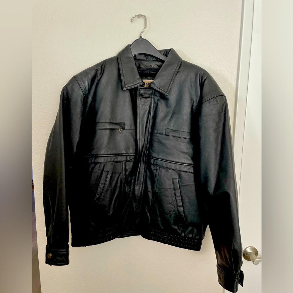 Black leather motor jacket